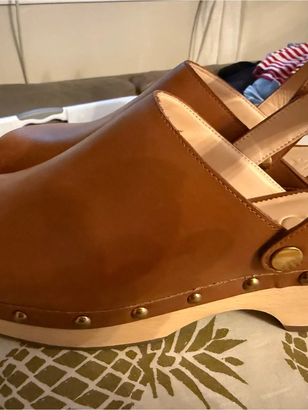 Women’s J Crew Classic Brown Leather Clog - Stylish Wood-Soled Slip-On
